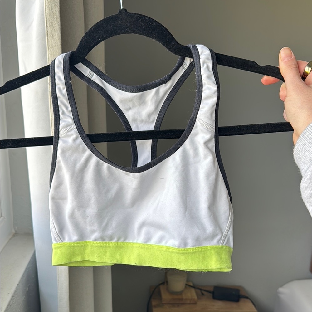 Women's White and Yellow Sports Bra